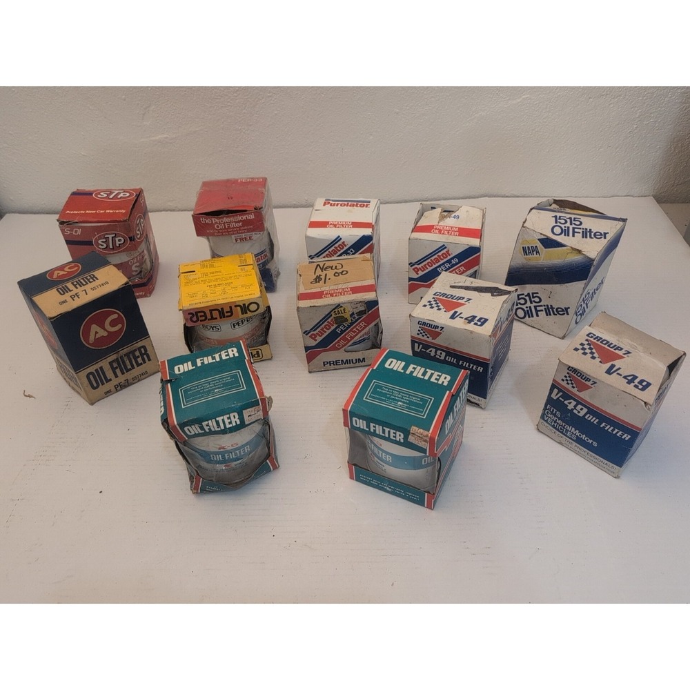 Vintage Lot Of 13 Oil Filters STP AC Purolator Napa Group 7 K-3 Pep Boys In Box
